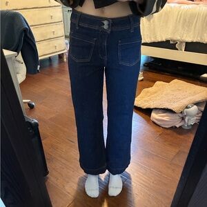 Oat New York Dark Blue Patch Pocket Wide Leg Jeans